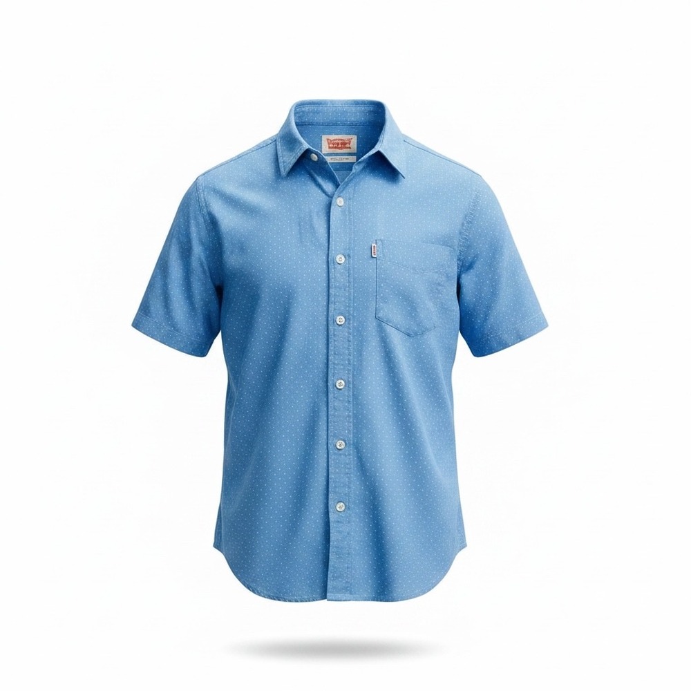Levis Mens Polka Dot Short Sleeve Button Down Shirt Blue PC9-21977-0074 Medium